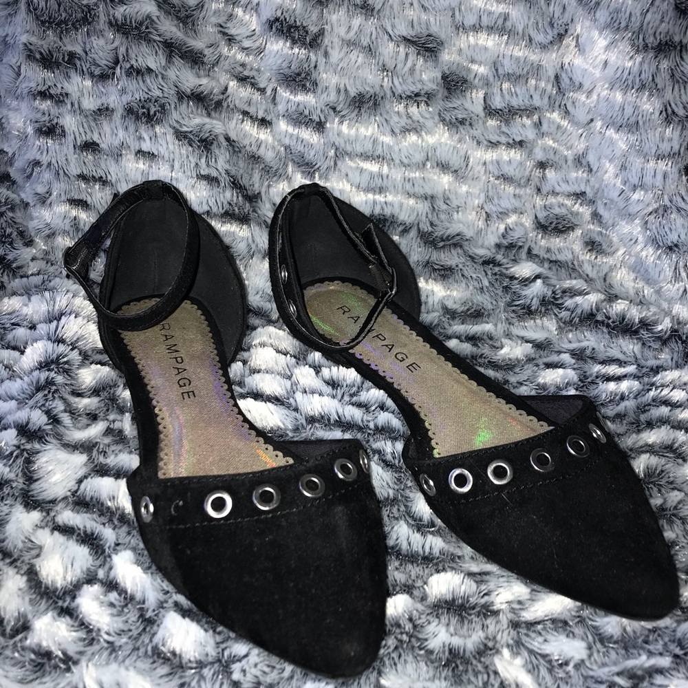 Rampage Black Flats with Buckle and Eyelets